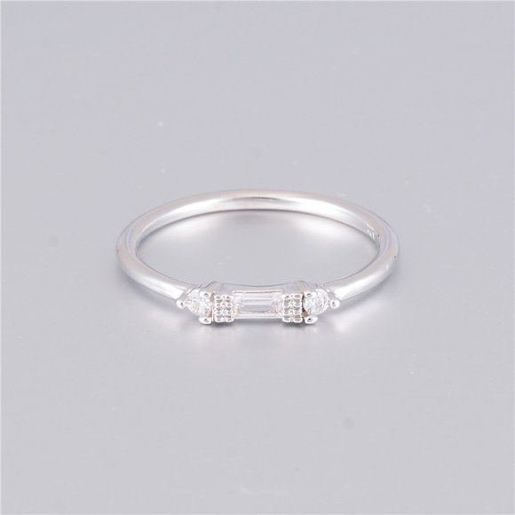 💍 Silver White Chic Rectangle Round Gems Dainty Ring for Women, VIP179 - Picture 2 of 4
